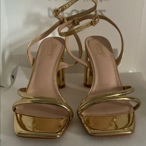 Zara Gold Metallic Heels with Geometric Strap